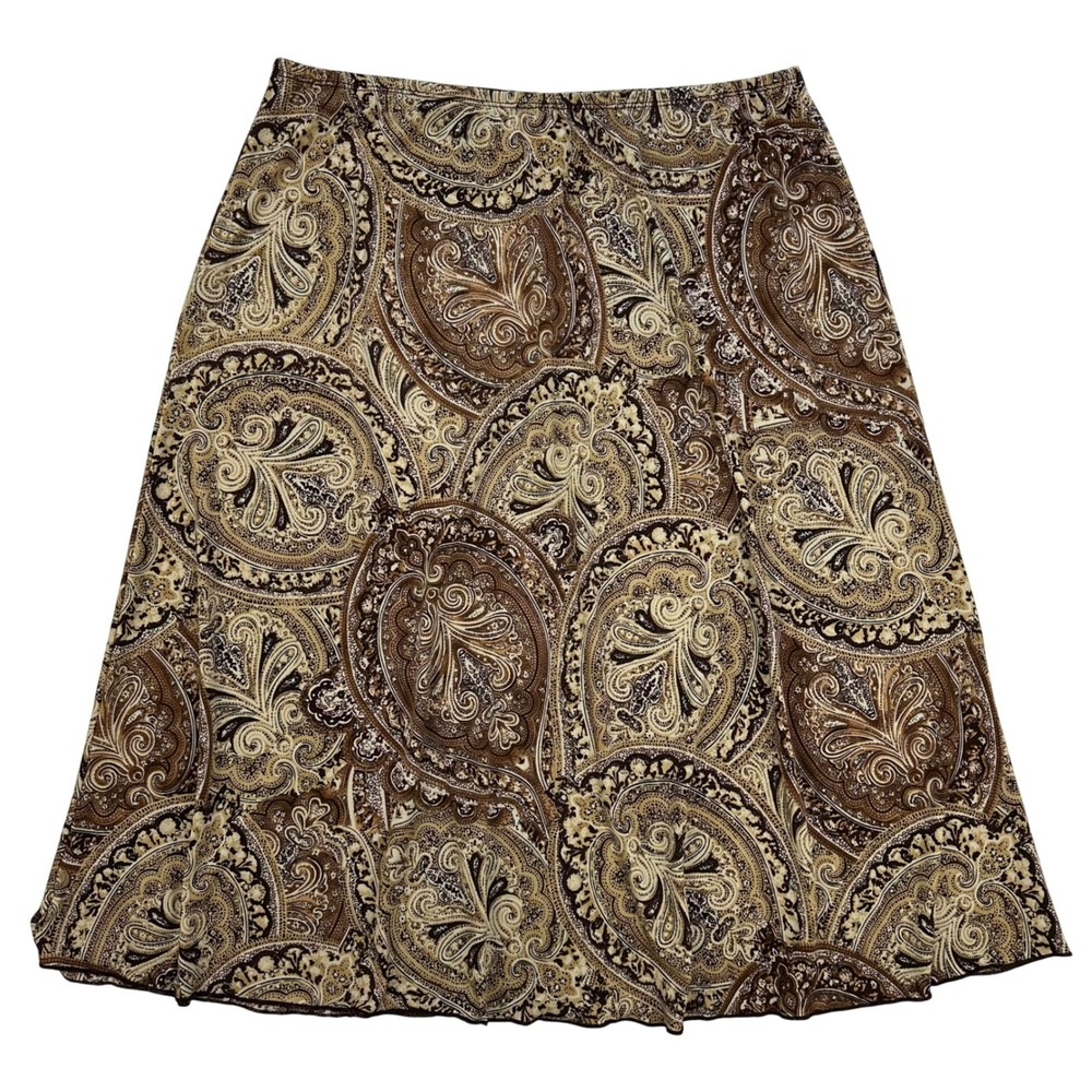 JKLA California Paisley Skirt A-Line Midi Brown Tan Print Size‎ L